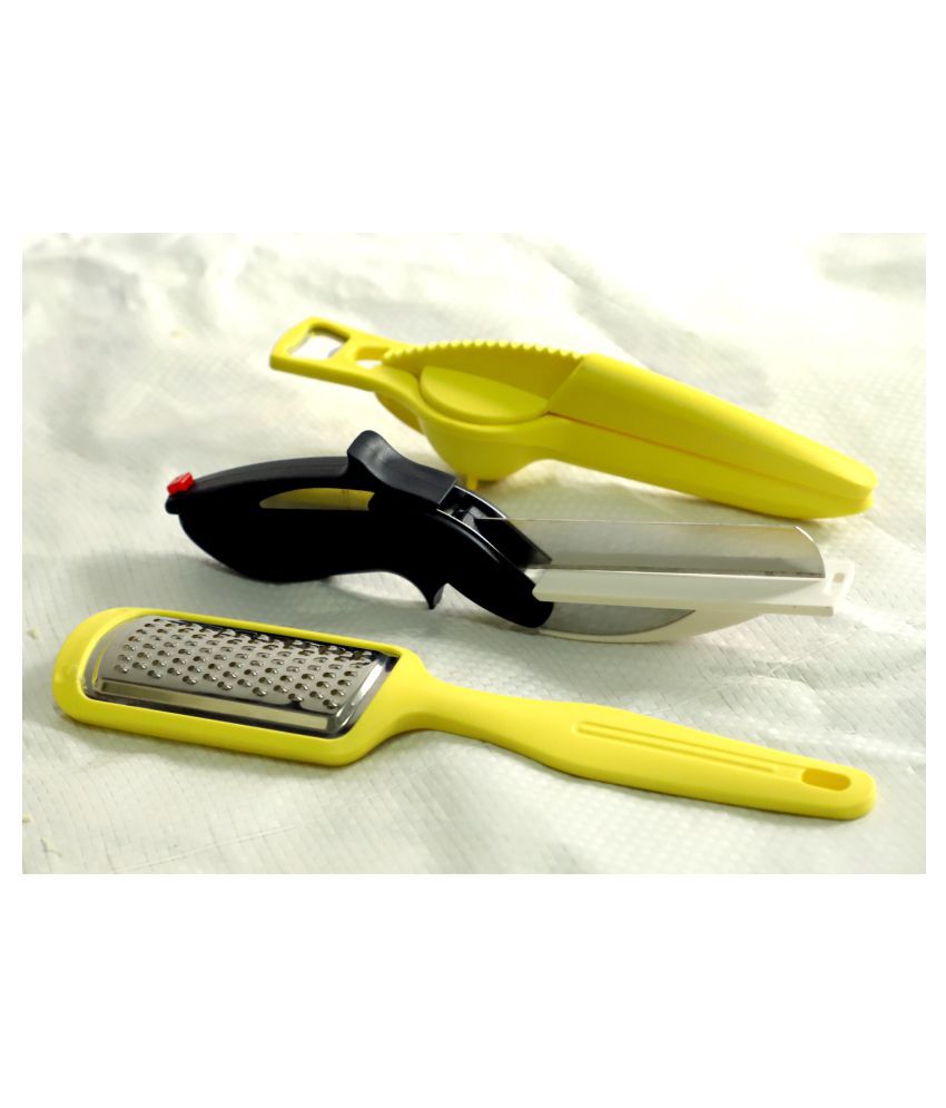     			OFFYX Mahabachat COMBO OF 3 COMBO OF 3 Clever Cutter+Lemon Squeezer(Opener + Squeezer)+Grater Kitchen Tool Set (Yellow)
