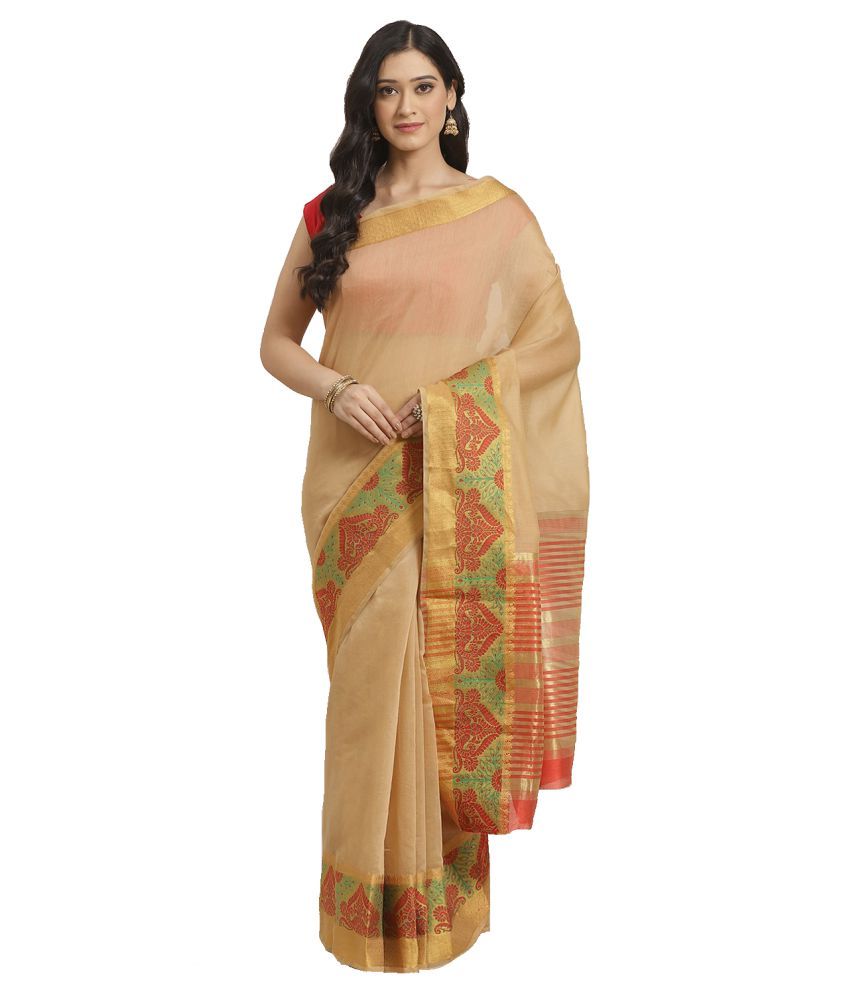     			Shaily Retails Beige Cotton Silk Saree - Single