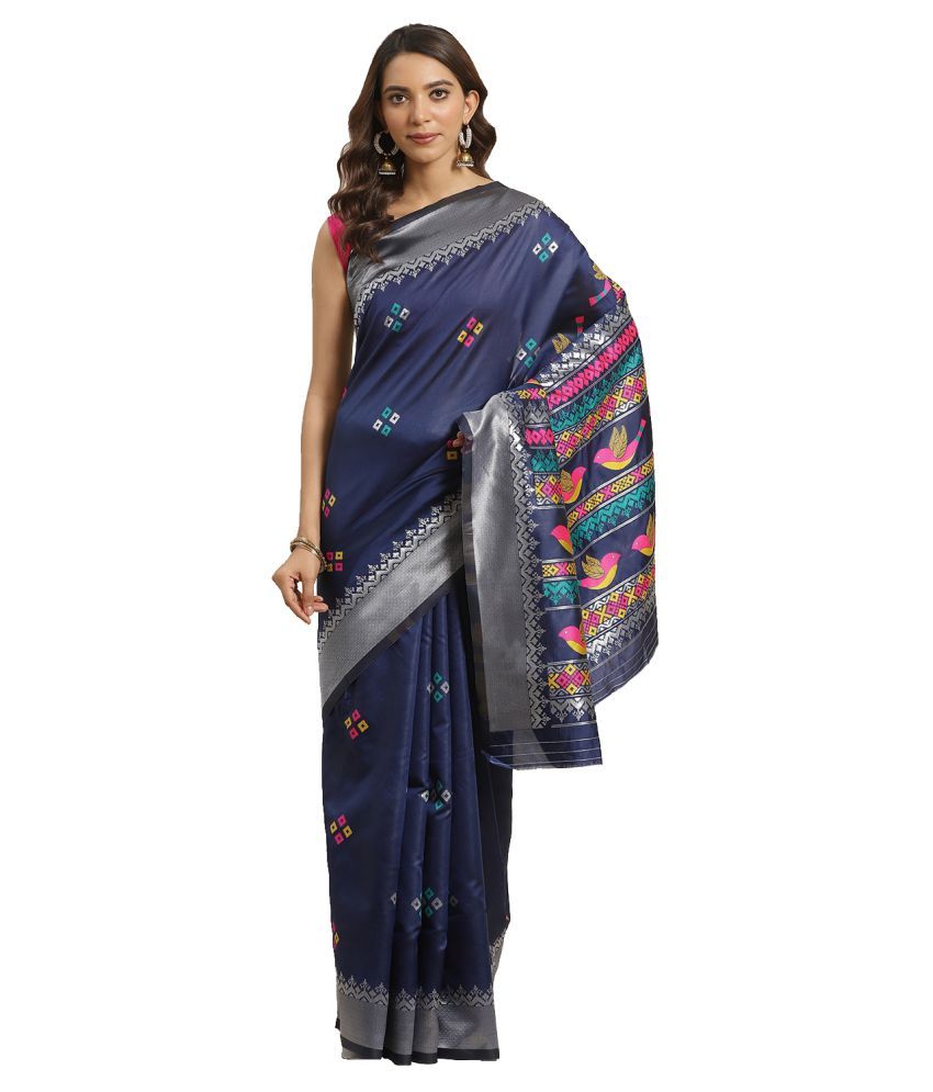     			Shaily Retails Blue Silk Blend Saree - Single