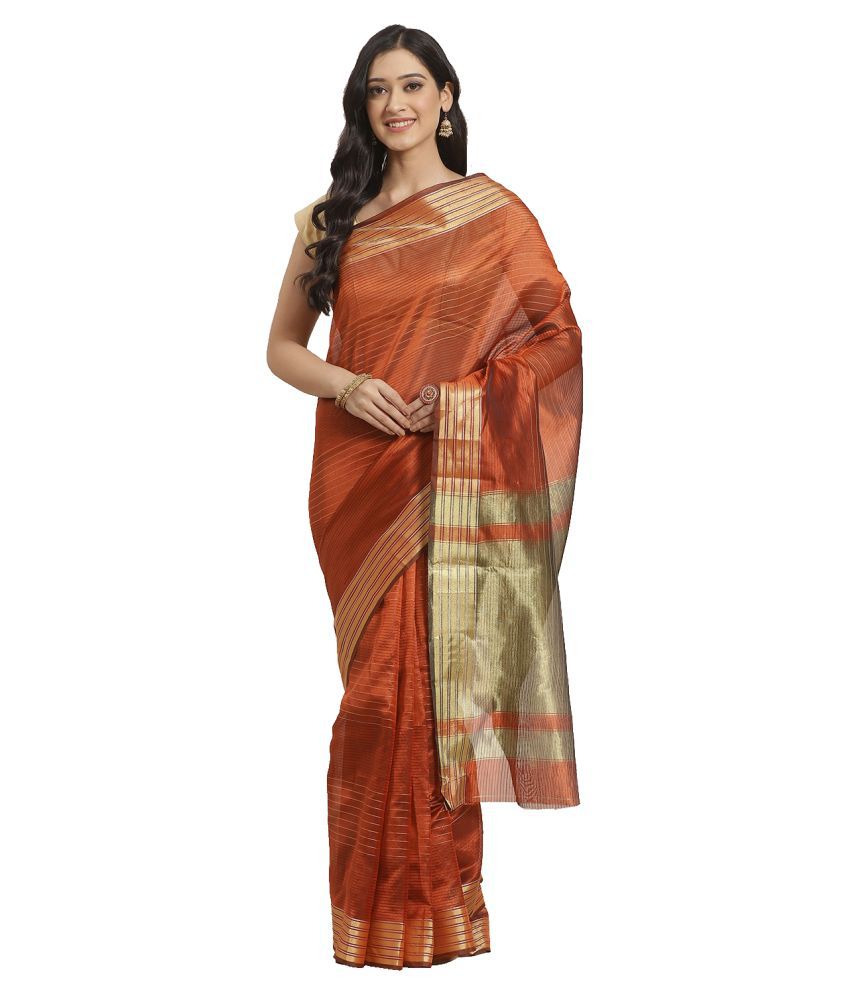     			Shaily Retails Orange Silk Blend Saree - Single
