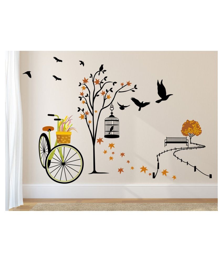     			Asmi Collection Beautiful Tree Cycle and Birds in Autumn Wall Sticker ( 90 x 135 cms )