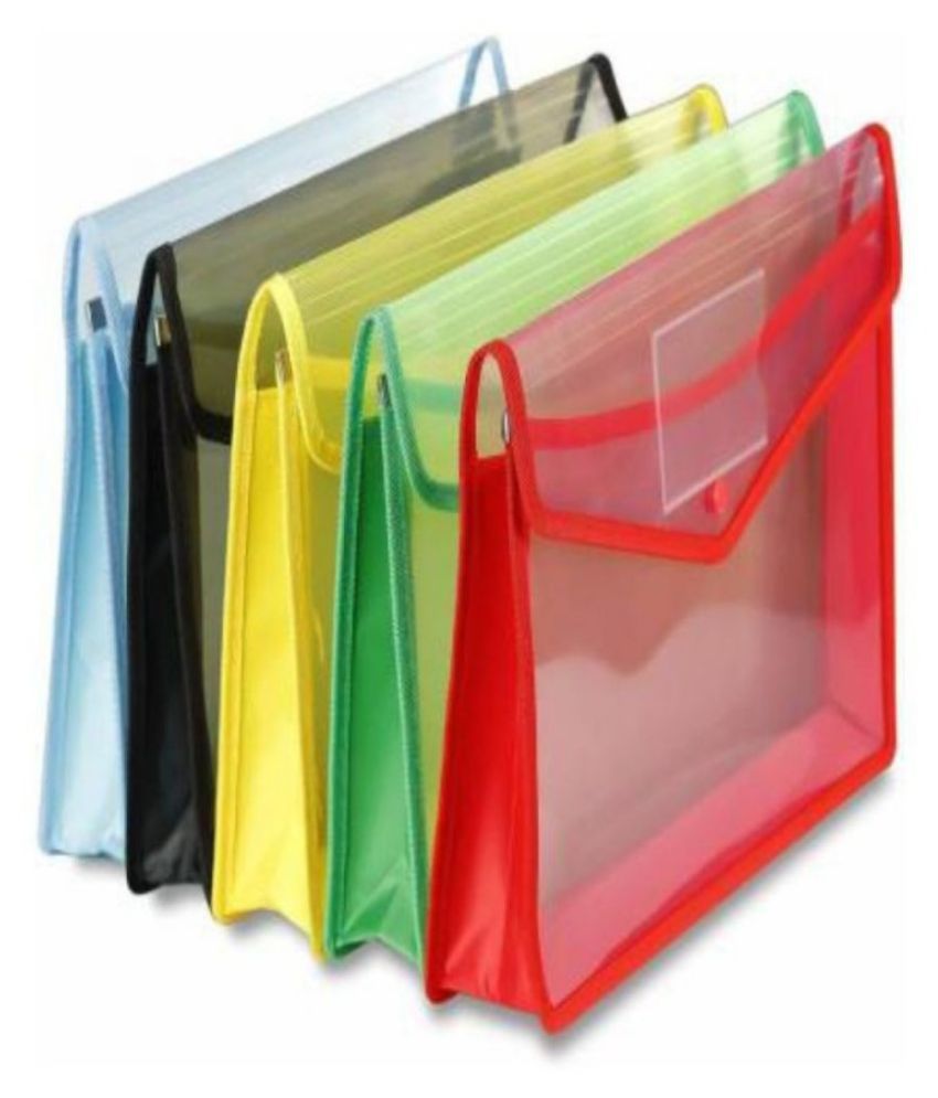     			FSN-Plastic Envelope Folder,Transparent Poly-Plastic A4 Documents File Storage Bag With Snap Button Set Of 5