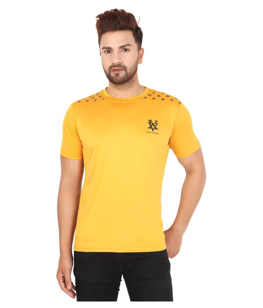     			xohy Cotton Lycra Mustard Printed T-Shirt Pack of 1