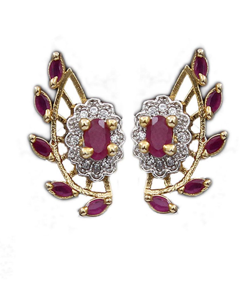 Gemsonclick Pretty Earrings Pink Ruby CZ 14K Gold Plated Leaf Shaped Marquise-Oval Pink Ruby CZ Embellished Stylish Ear Cuffs Gift for Girlfriend, Wife, Sister or Mother