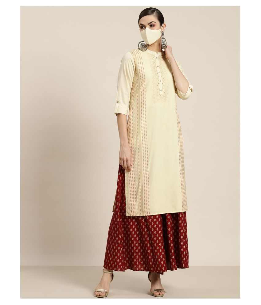     			Juniper Beige Rayon Straight Kurti - Single