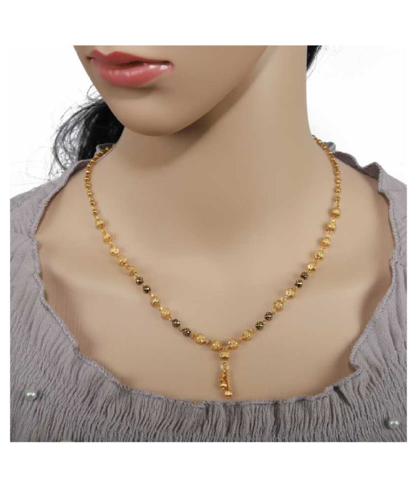     			Gold Plated American Diamond Mangalsutra Tanmaniya Nallapusalu Necklace Pendant Black Bead Golden Chain For Women and Girls Stone Mangalsutra