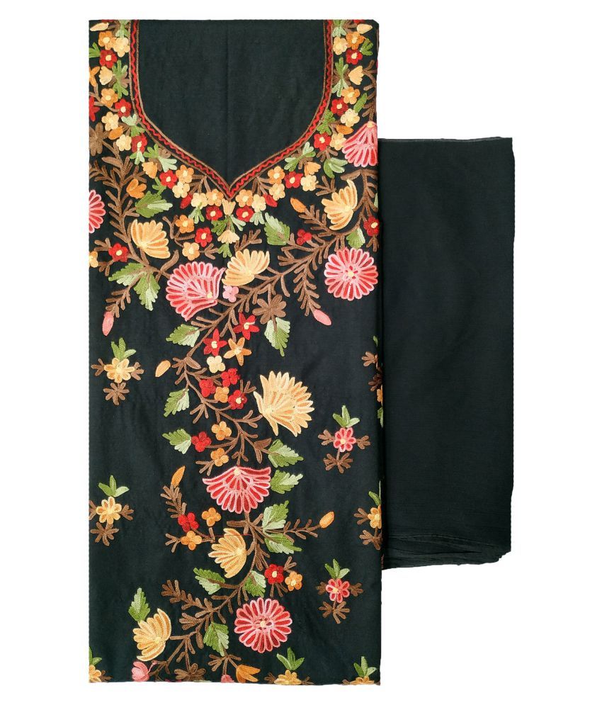     			KASHMIRI Black Cotton Unstitched Dress Material -