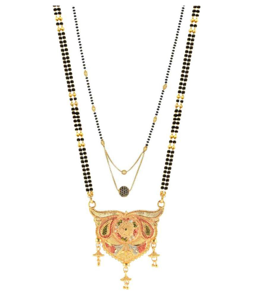     			Traditional Necklace Pendant Hand Meena 30inch Long and 18inch short free Size Chain Combo Of 2 Mangalsutra/Tanmaniya/nallapusalu/Black Beads For Women and Girls Brass Mangalsutra