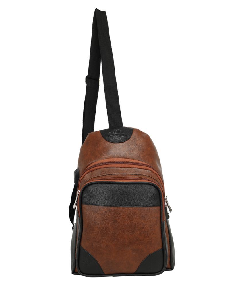 Leather Gifts Tan & Black Backpack