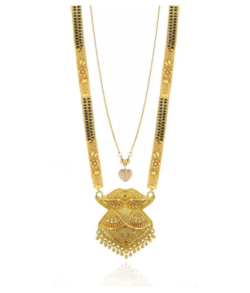     			MGSV Jewellery Traditional Gold Plated Glorious Hand Meena 30 inch Long and 18 Inch Short Combo of 2 Mangalsutra/Tanmaniya/nallapusalu/Black Beads Mangalsutr For Women Brass Mangalsutra