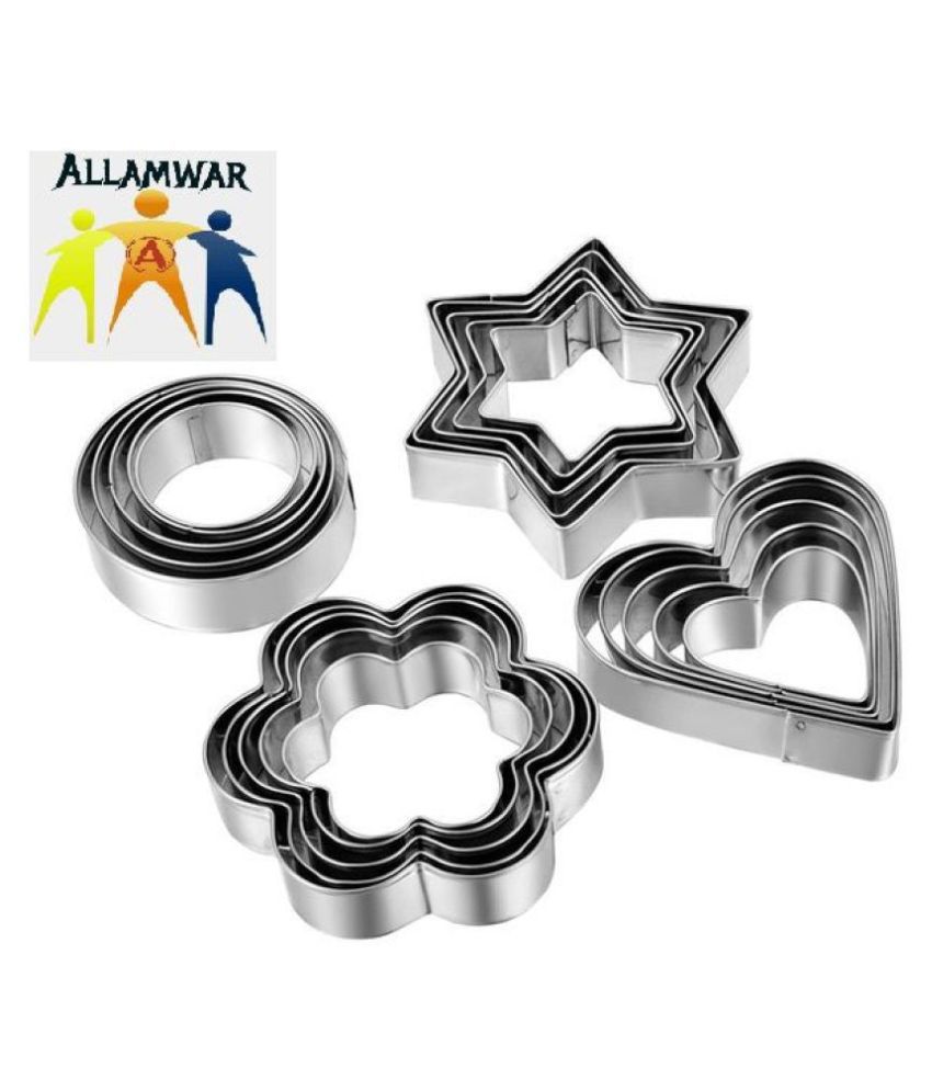Allamwar 12pcs Stainless Steel Cookie Cutter Set Pastry Cookie Biscuit Cutter Cake Muffin Decor Mold Mould Multi Functional Tool