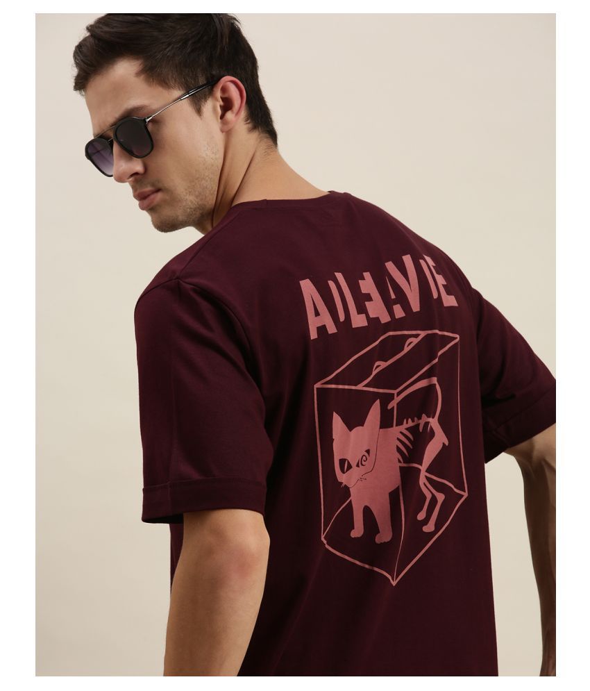     			Difference of Opinion Cotton Oversized Fit Printed Half Sleeves Men's T-Shirt - Maroon ( Pack of 1 )