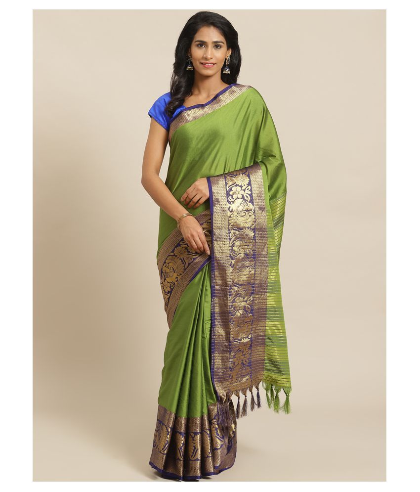     			Grubstaker Green Cotton Saree - Single