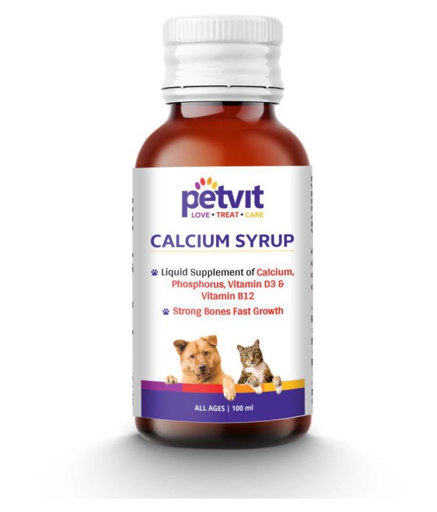 Petvit Calcium Syrup with Calcium, Phosphorus & B12 For Dog Stronger Bones, Teeth & Growth in Pet For All Age Group 100ml