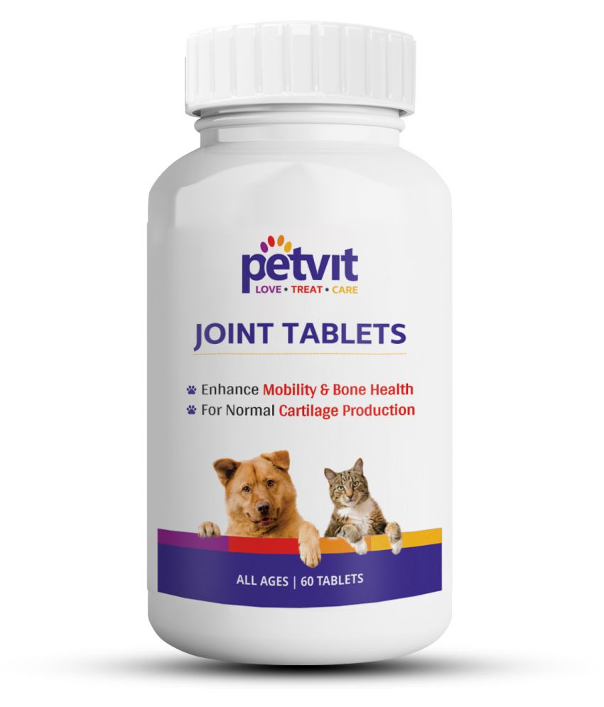 Petvit Joint-Cartilage Supplement with Glucosamine, Chondroitin, MSM, Collagen & Hyaluronic Acid for Dogs and Cats - 60 Palatable Chewable Tablets