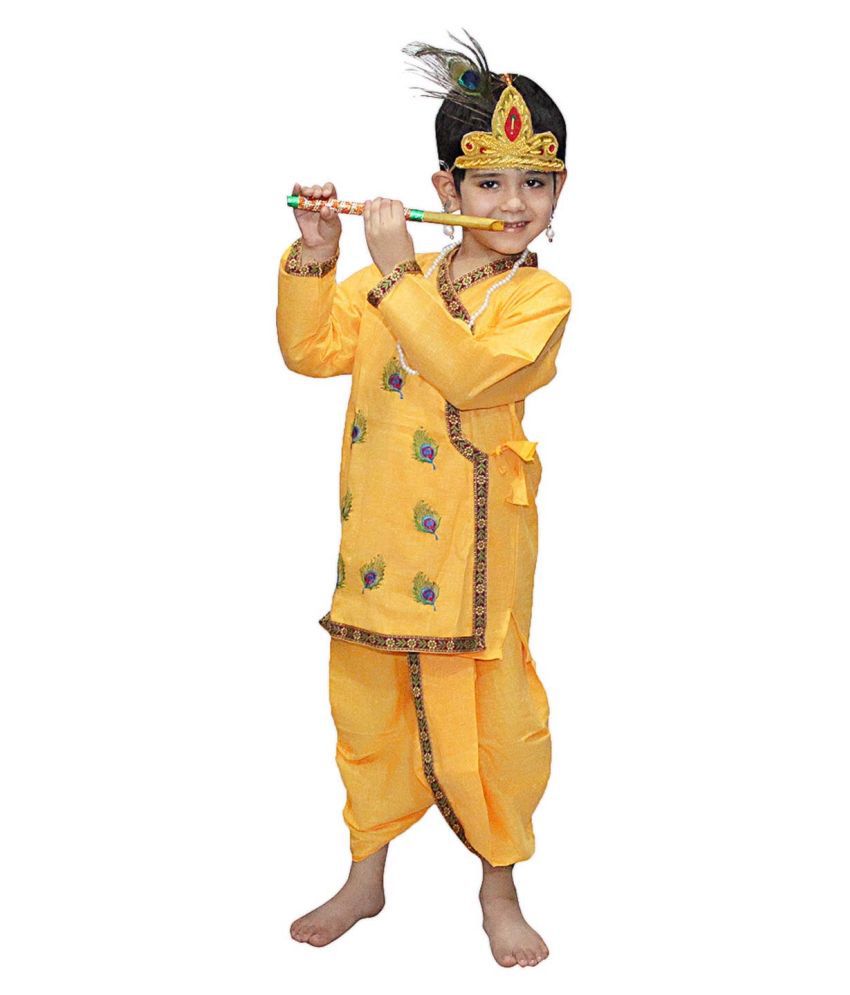     			Kaku Fancy Dresses Krishna Costume/Krishna Dress Janmashtami/Kanha/Krishnaleela/Mythological Character Krishna Fancy Dress Costume for Boys/Girls - Yellow (5-6 Years) (Without Jewelry & Accessories)