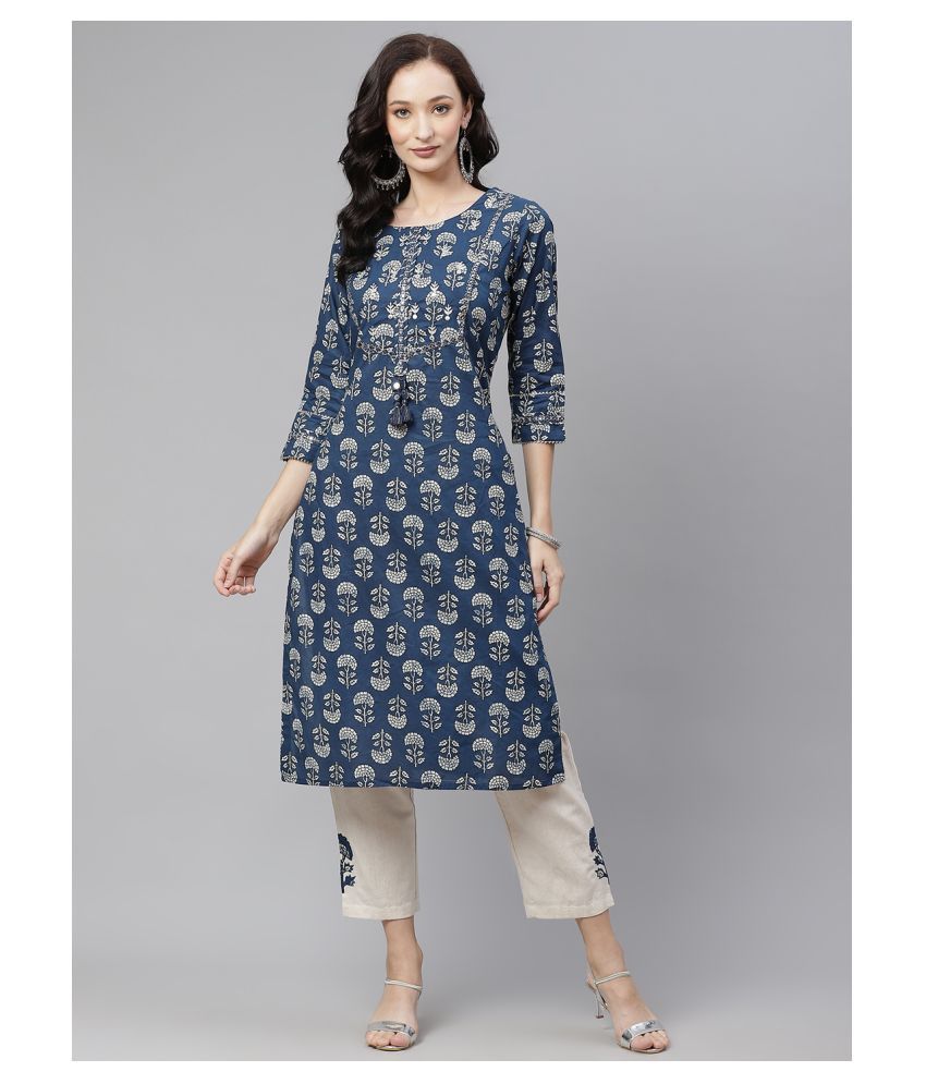     			Divena Cotton Kurti With Pants - Stitched Suit Single