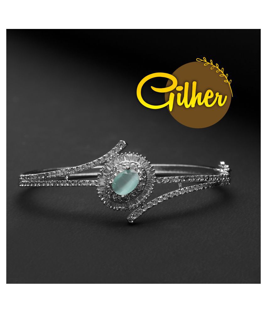     			Gilher Fancy American Diamond Mint Stone Bracelet With Side Open Lock For Women And Girls