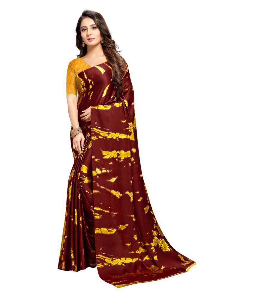     			Rekha Maniyar Satin Saree With Blouse Piece - Maroon ( Pack of 1 )