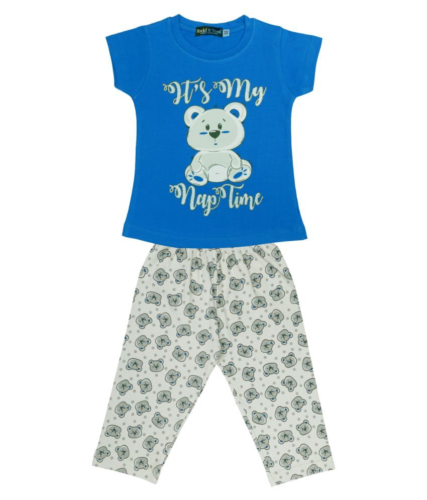     			Todd N Teen - Blue Cotton Girls Night Suit Set ( Pack of 1 )