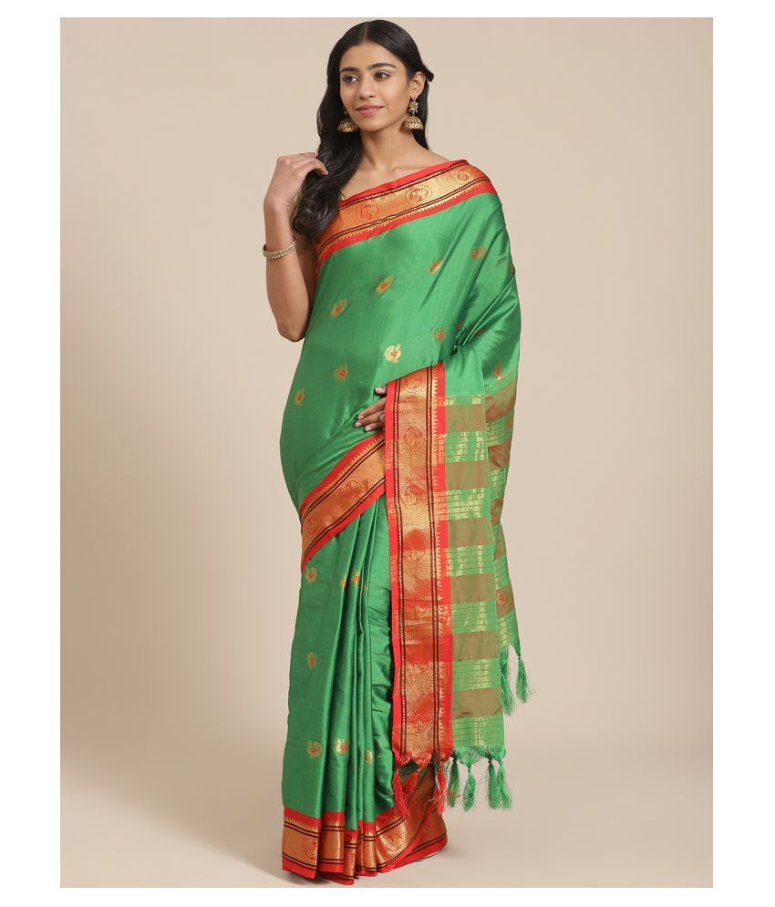     			Grubstaker Green Cotton Saree - Single