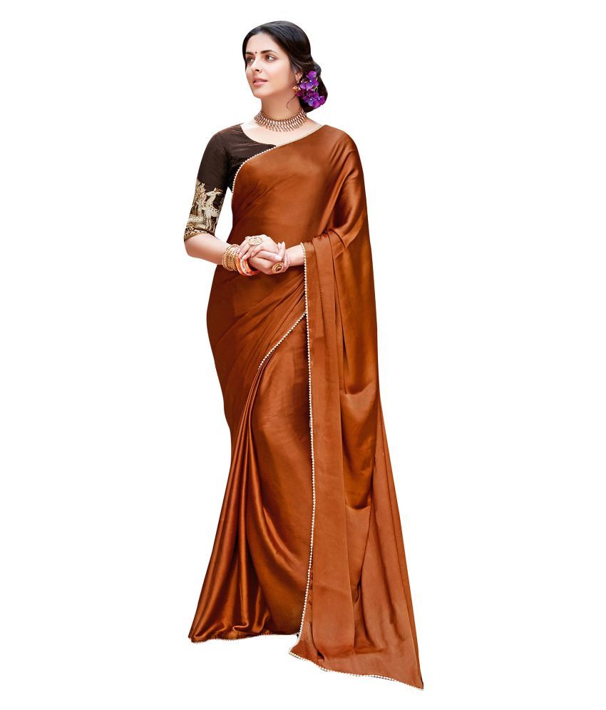     			Aarrah Brown Satin Saree - Single