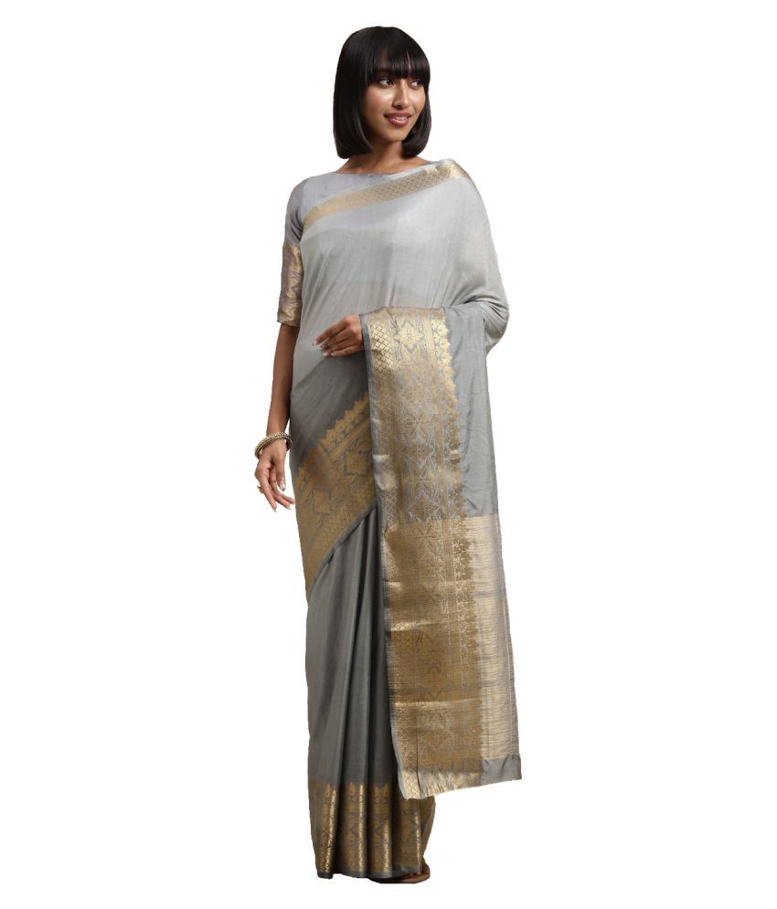     			Aarrah Grey Silk Blends Saree - Single