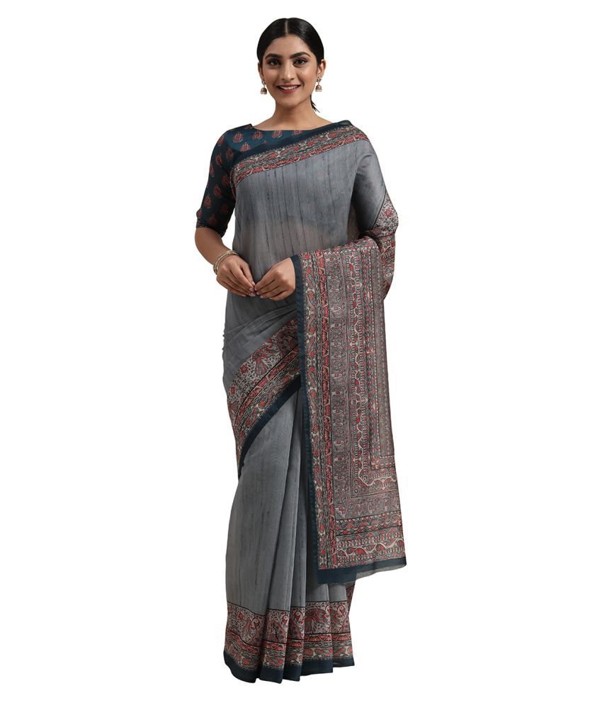     			Aarrah Grey Silk Blends Saree - Single