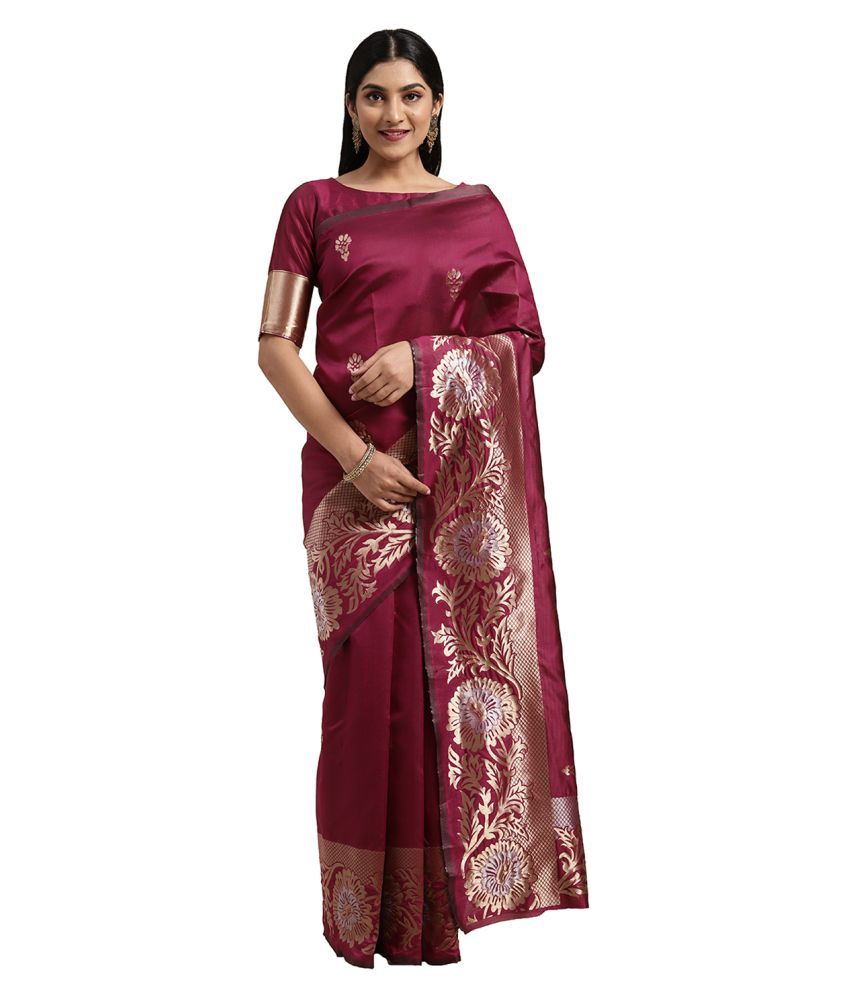     			Aarrah Maroon Silk Blends Saree - Single