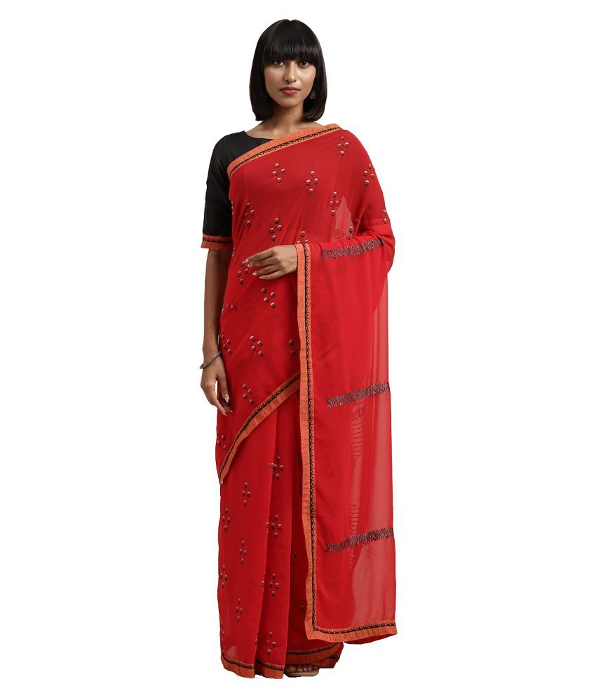     			Aarrah Red Georgette Saree - Single