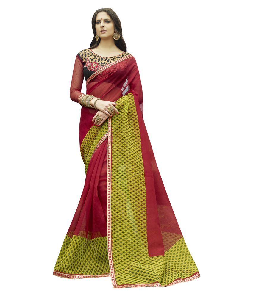     			Aarrah Red Net Saree - Single