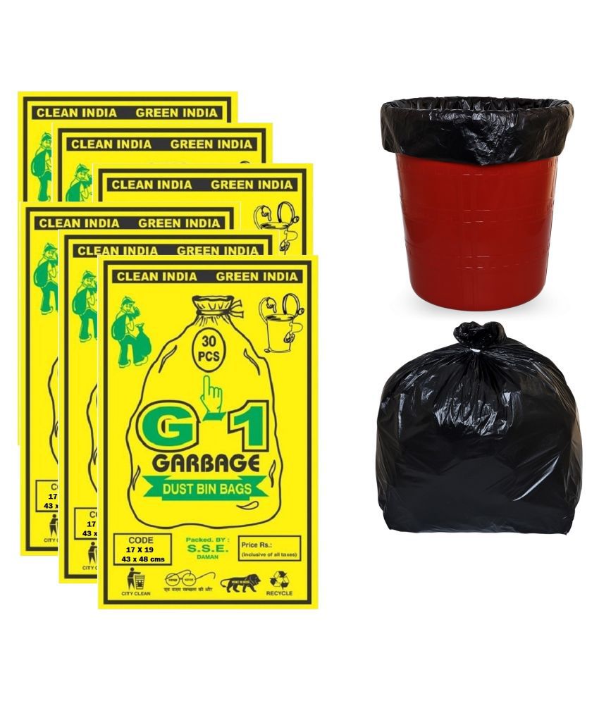     			G 1 Garbage Bags / Dustbin Bags, Small (17X19 Inches) - 30 Bags/Pack (Pack of 6, Black)