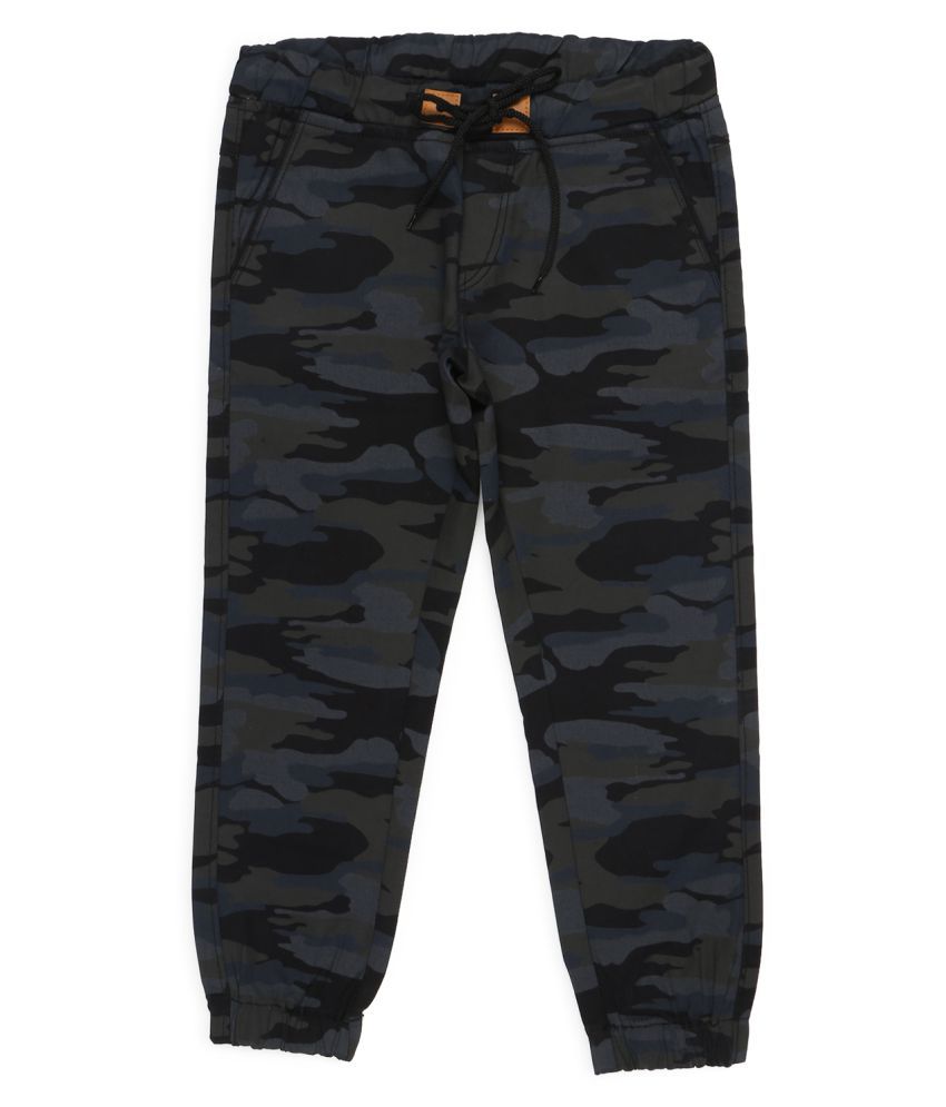     			Urbano Juniors Boy's Black, Blue Regular Fit Camouflage Printed Cotton Jogger Track Pants Stretch