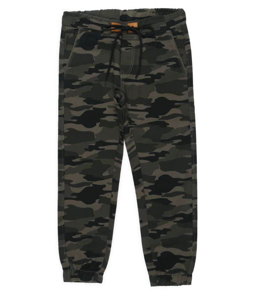     			Urbano Juniors Boy's Green Regular Fit Camouflage Printed Cotton Jogger Track Pants Stretch