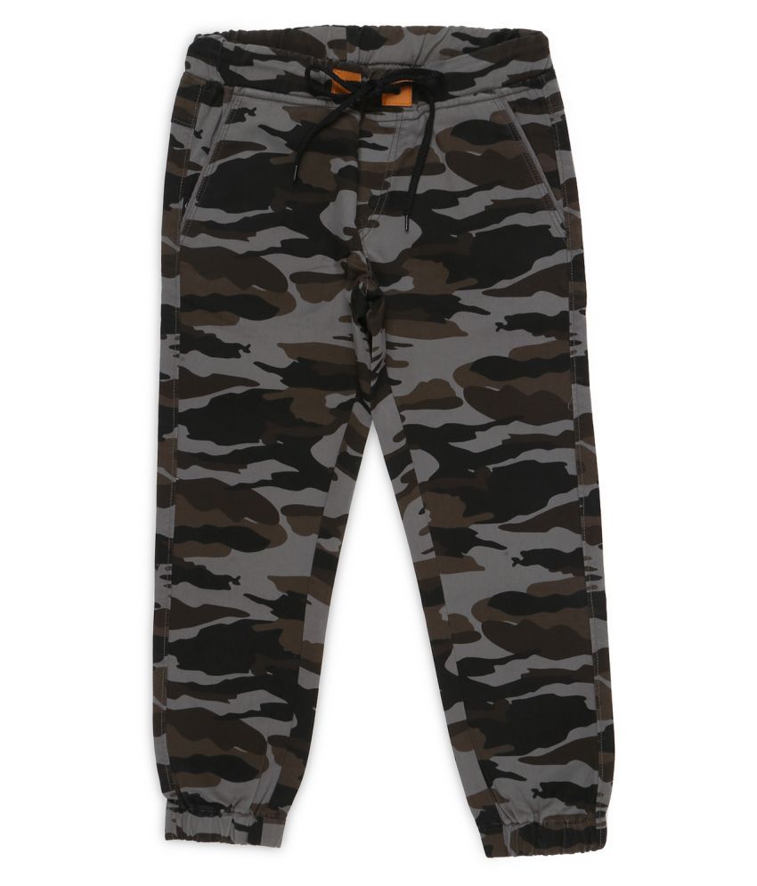     			Urbano Juniors Boy's Grey, Khaki Regular Fit Camouflage Printed Cotton Jogger Track Pants Stretch