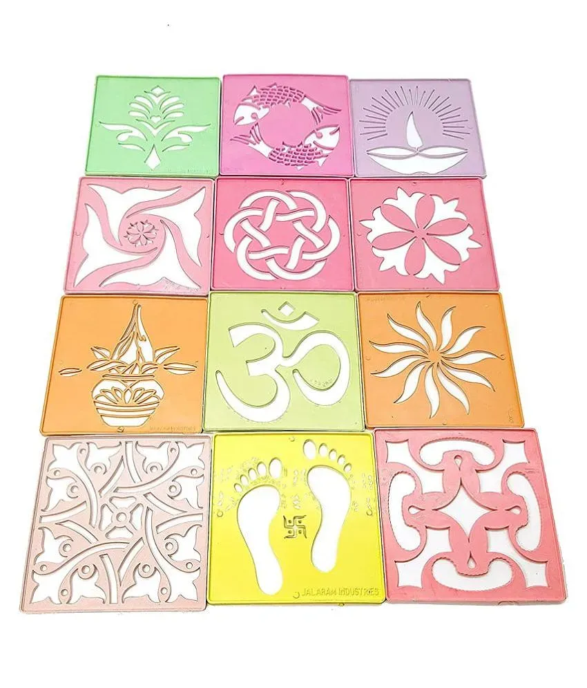 PRANSUNITA 10 Pcs Rangoli Making Small Stencils (size-3 inches) +