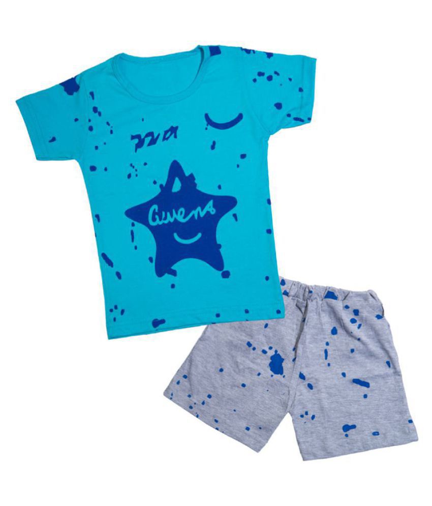 CATCUB Kids Cotton Star Printed Clothing Set (Blue)