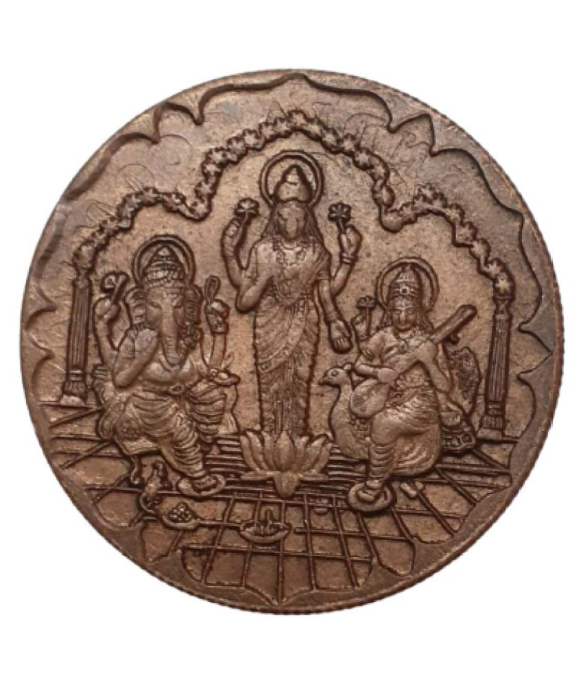     			EXTREMELY RARE OLD VINTAGE ONE ANNA EAST INDIA COMPANY 1818 LAXMI SARASWATI GANESH BEAUTIFUL RELEGIOUS BIG TEMPLE TOKEN COIN