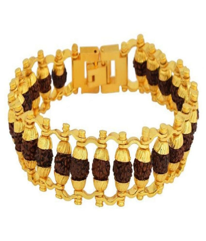     			Gold Plated Brass Natural Beaded Pure Rudraksha Design Bracelet for Men and Women.