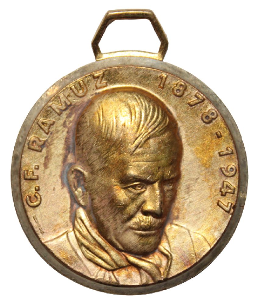     			C.F RAMUZ (1878-1947) "HUGUENIN LE LOCLE" GOLD PLATED MEDAL