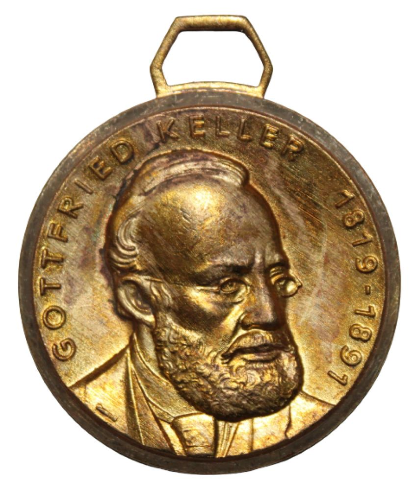     			GOTTFRIED KELLER (1819-1891) "HUGUENIN LE LOCLE" GOLD PLATED RARE COIN