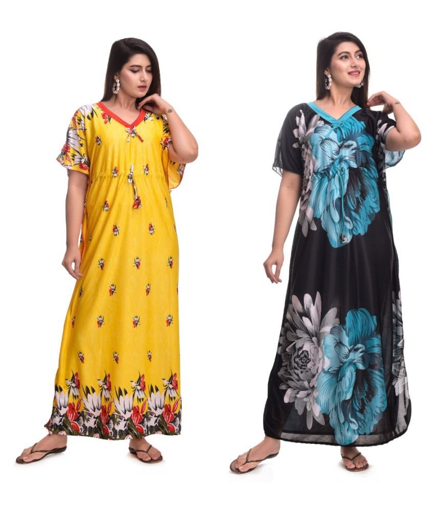     			Raj Satin Nighty & Night Gowns - Multi Color Pack of 2