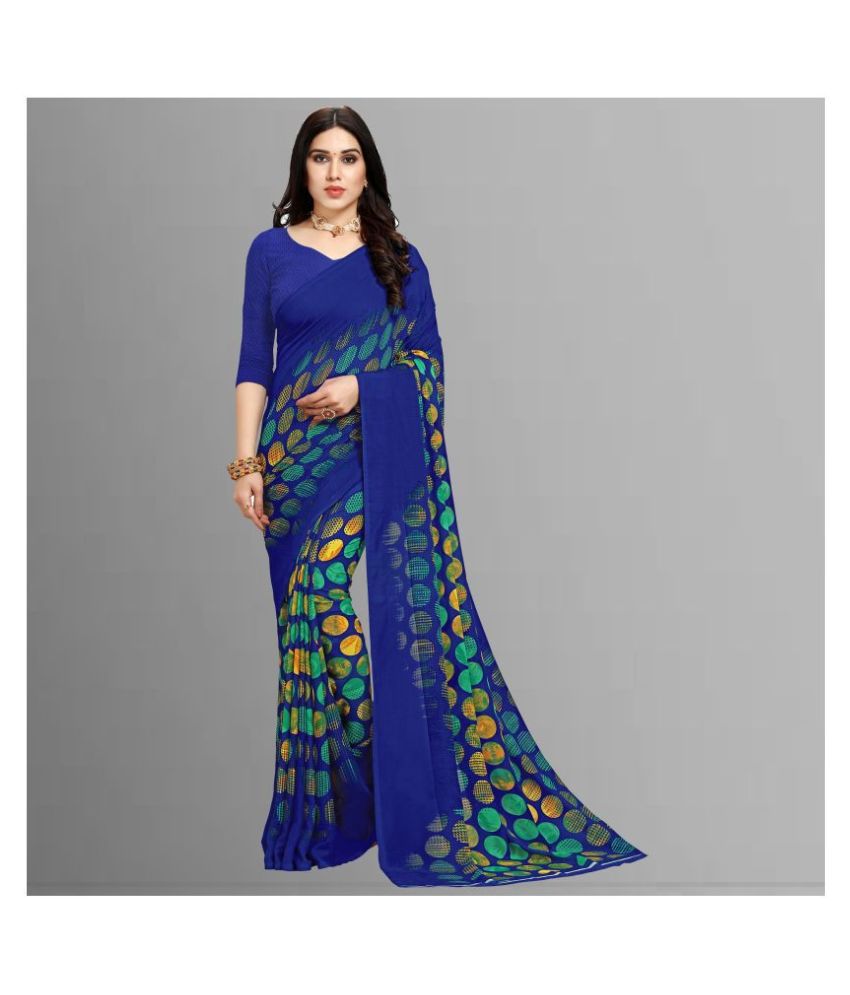     			Anand Sarees - Blue Georgette Saree With Blouse Piece (Pack of 1)