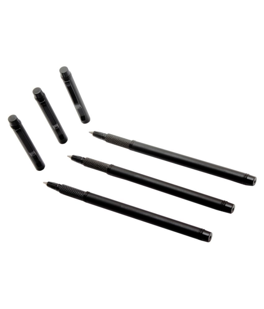    			Set of 3 - Ultra Sleek Ballpoint Pens Full Matt Black Metal Body