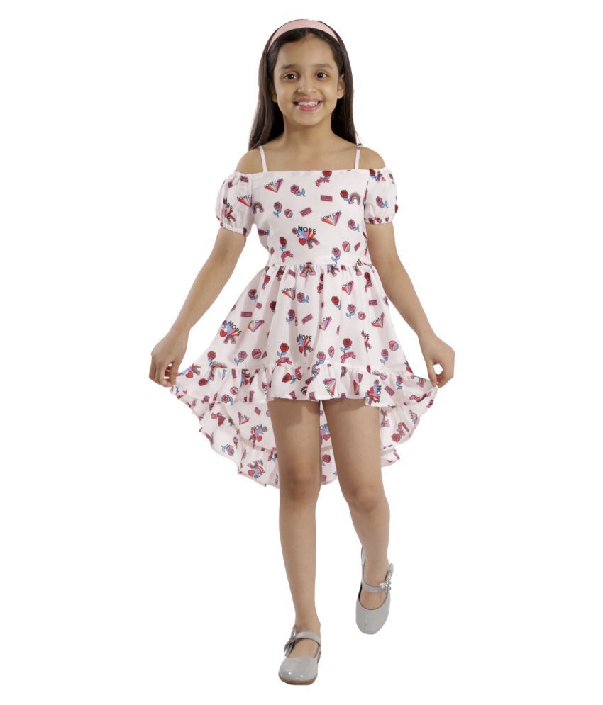     			Kids Cave dress for girls fit and flare fabric- printed summercool (Color_off white, Size_3 Years to 12 Years)