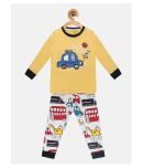 Lazy Shark Single Boys Cotton Blend Tshirt & Pajama Set ( Yellow )