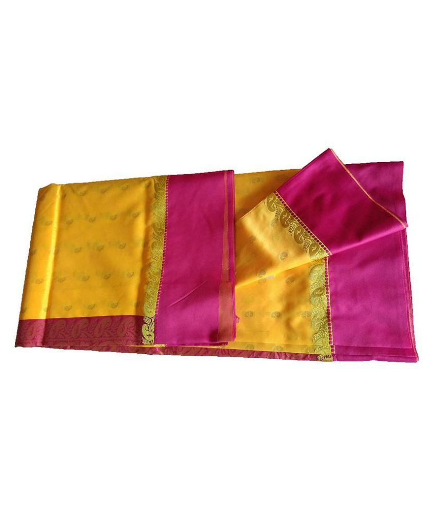     			Desh Bidesh Pink,Yellow Bengal Handloom Saree -