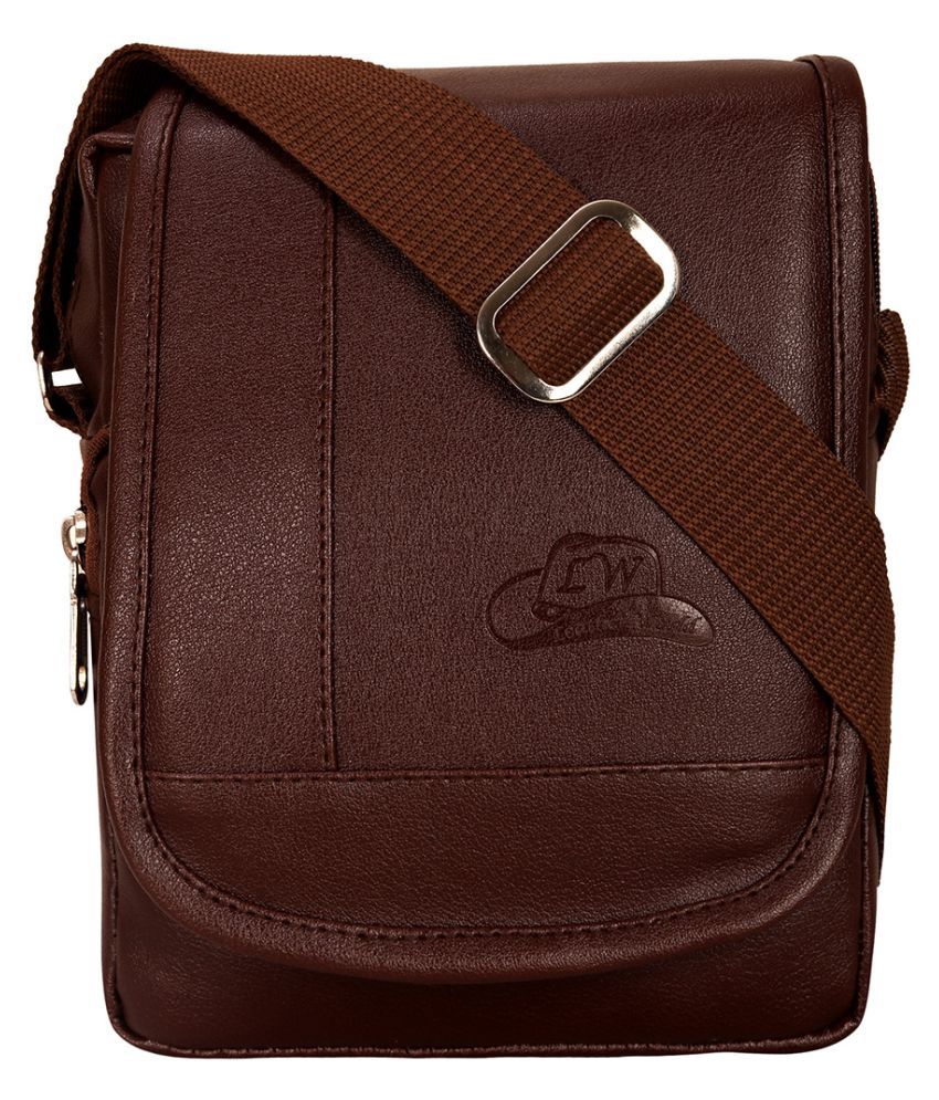 Leather World sling bag crossbody Brown P.U. 6 Ltrs Casual Messenger Bag