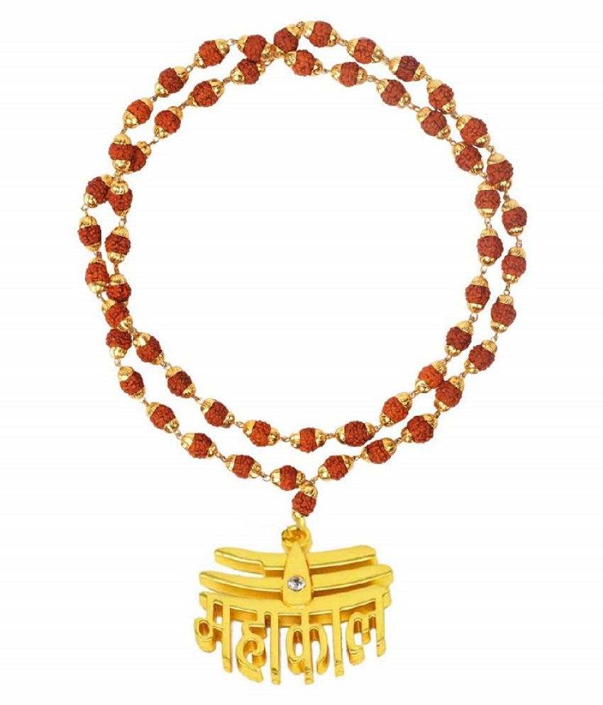     			ASTRODIDI Brass Lord Shiv Mahakal Trikund Pendant Locket with Rudraksha Cap Mala (Brown and Golden Color)