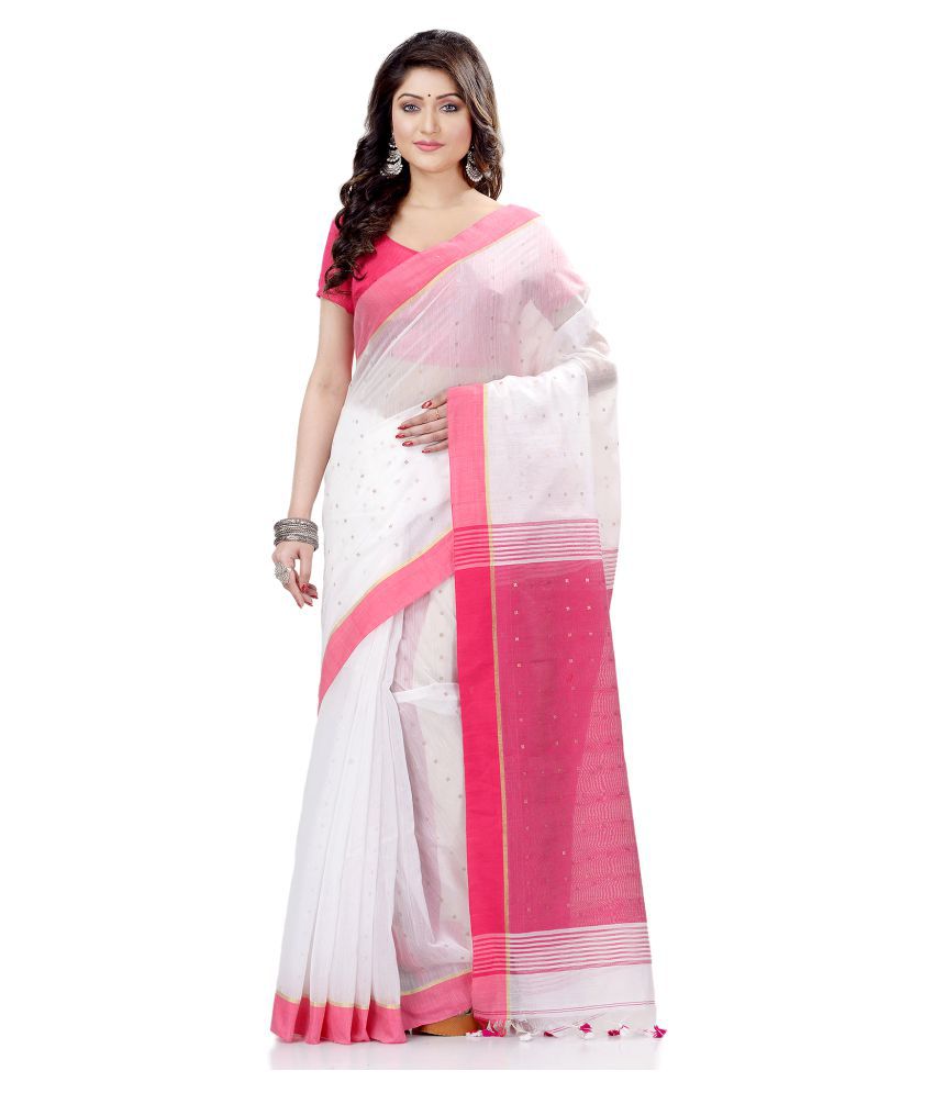 Desh Bidesh White Bengal Handloom Saree - Single